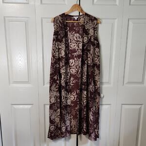 LuLaRoe Womens Brownish Purple Floral Long Line Duster Kimono Size LG Side Slits